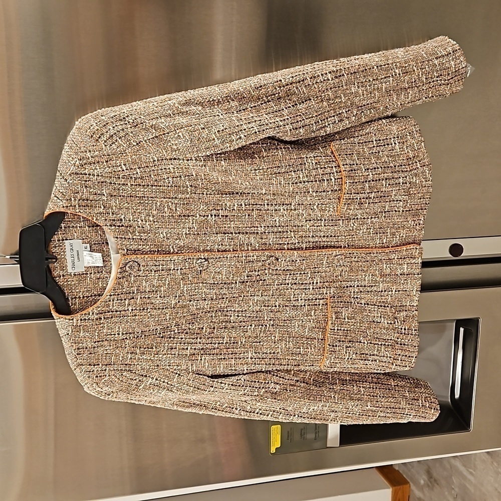 💕 CHARLES GRAY💕 Two Pocket Fitted Collarless Button Front Tweed Jacket XL NWT